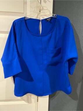 Express Women's Cobalt Blue Scoop Neck Pocket Blouse